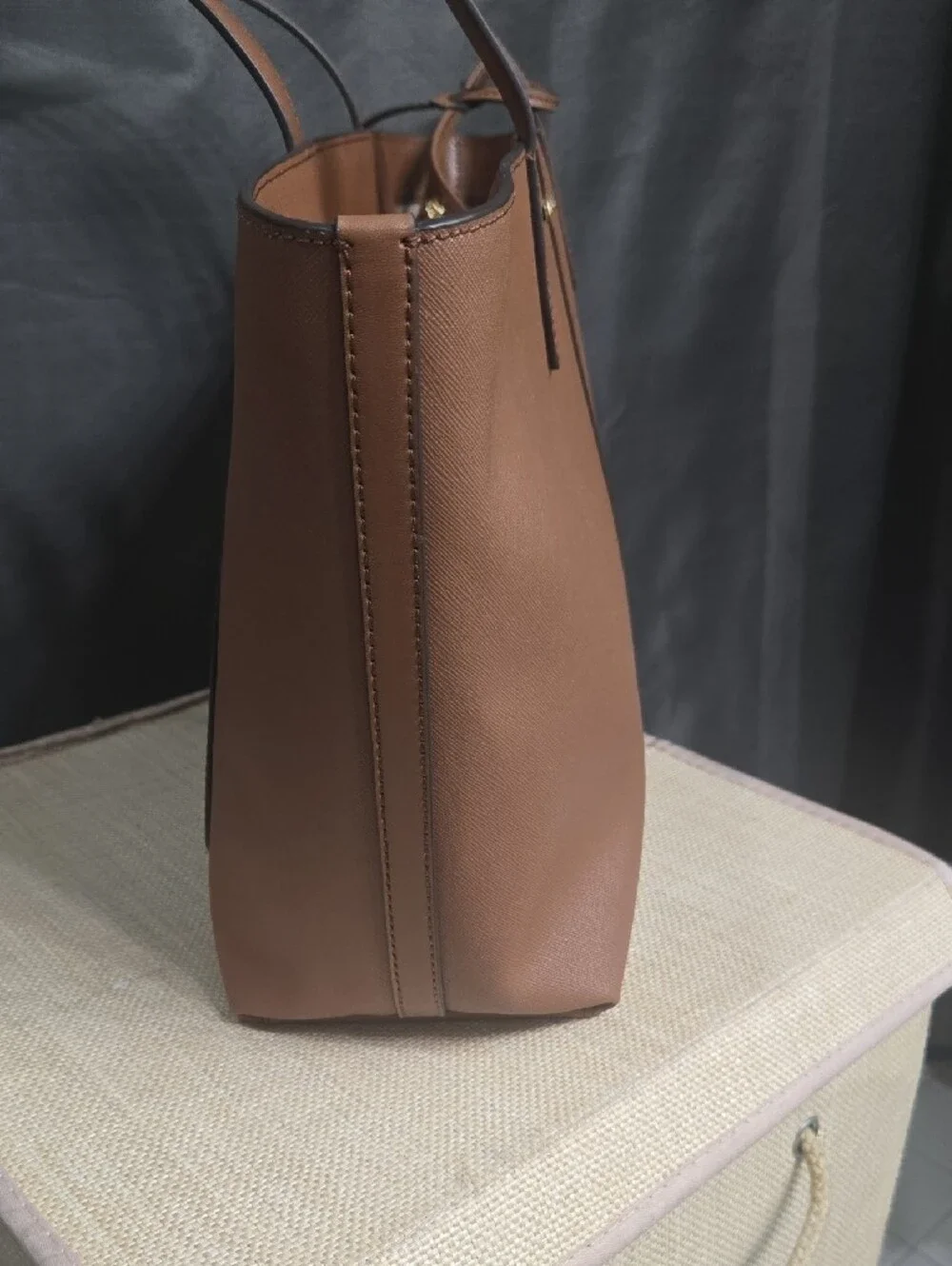 Michael Kors Brown  Leather Medium Zip Top Tote with Gold MK Charm